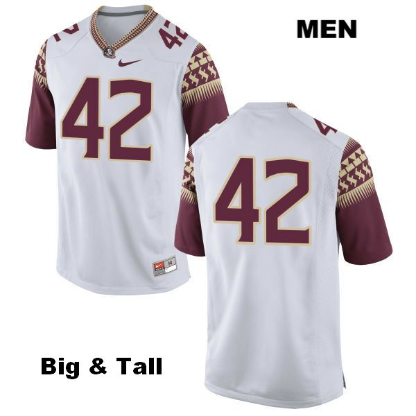 Men's NCAA Nike Florida State Seminoles #42 Richard Garzola College Big & Tall No Name White Stitched Authentic Football Jersey PWF0269XV